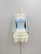 Blue Singlet with Cardigan