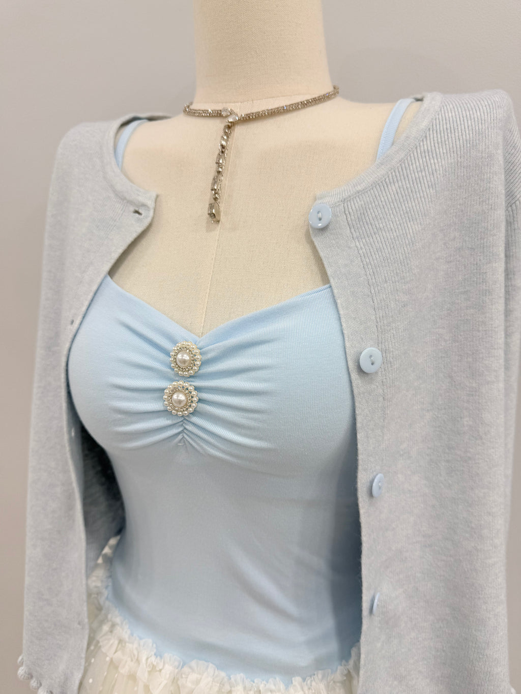 Blue Singlet with Cardigan