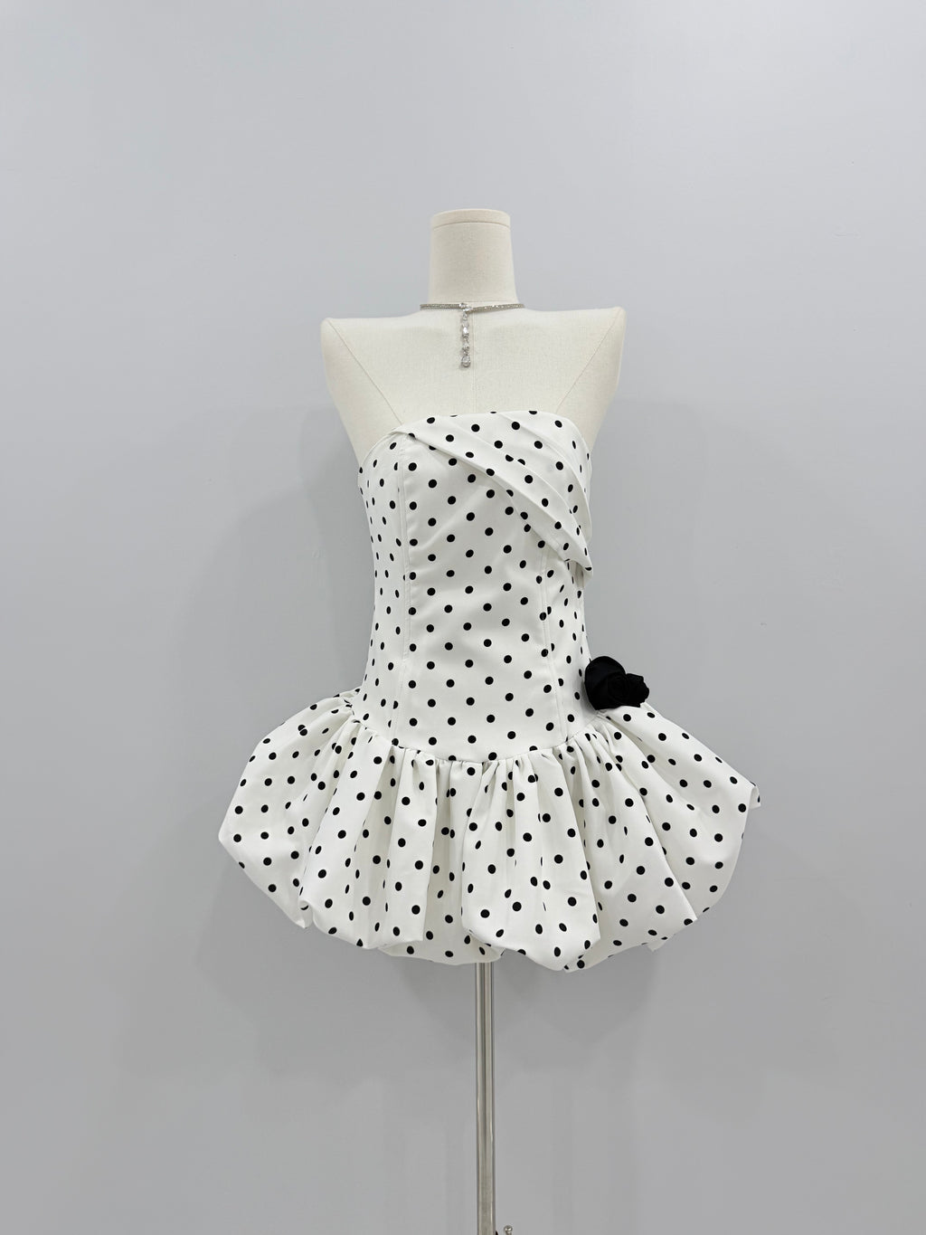 White Dot Stripless Mini Dress