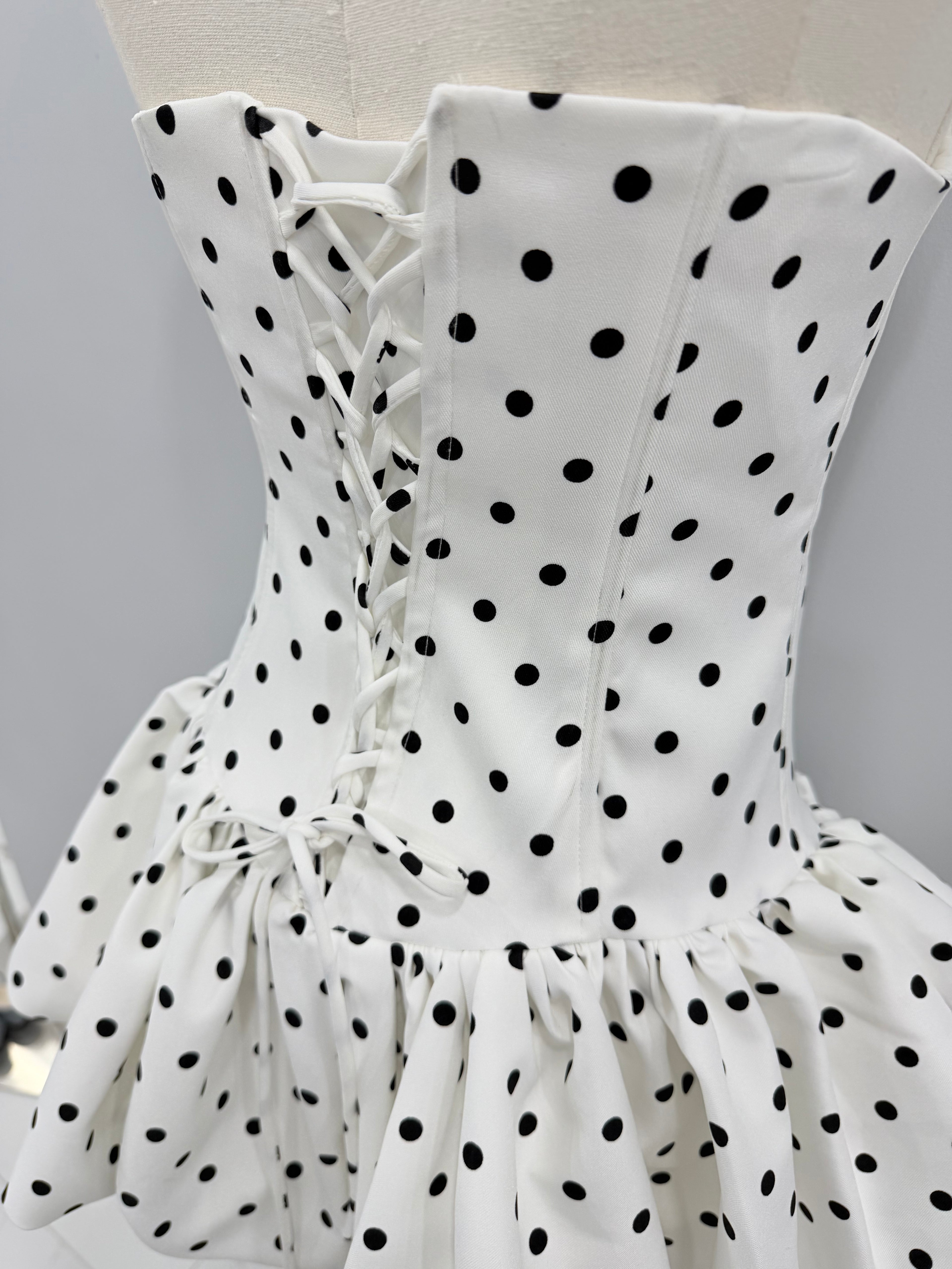 White Dot Stripless Mini Dress