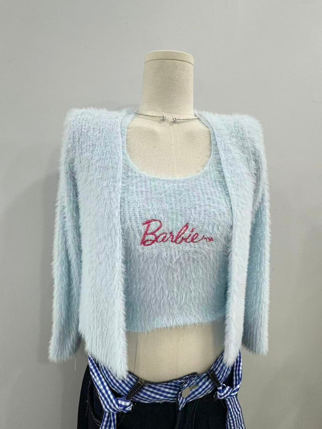 Fluffy Singlet Cardi Set